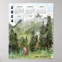2024 Poster de Bosques de Acuarela de Calendario M