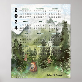 Póster 2024 Poster de Bosques de Acuarela de Calendario M
