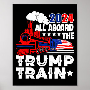 Póster 2024 Todo A Bordo Del Tren Trump Bandera Estadouni