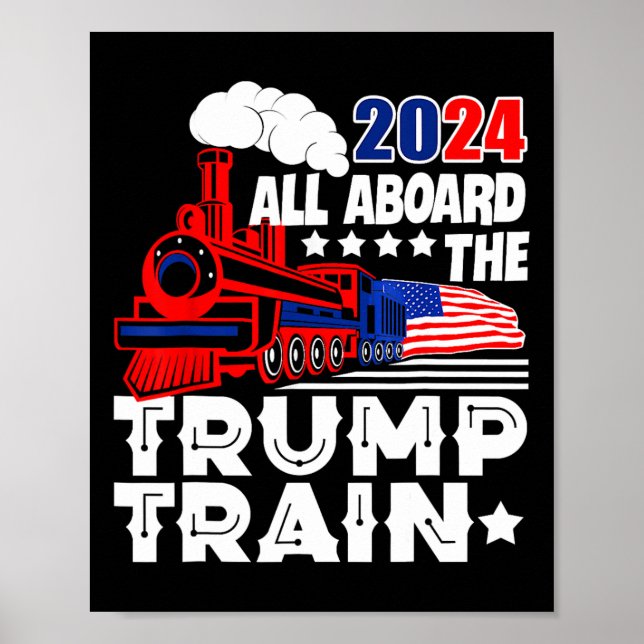 Póster 2024 Todo A Bordo Del Tren Trump Bandera Estadouni (Frente)