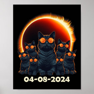 Póster 2024 Total Eclipse Solar Gato Que Coincide Con Fam