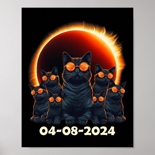 Póster 2024 Total Eclipse Solar Gato Que Coincide Con Fam (Frente)