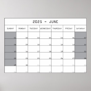 Póster 2025 calendario de planer de junio espacio de gran