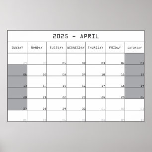 Póster 2025 calendario planer de abril espacio de grandes