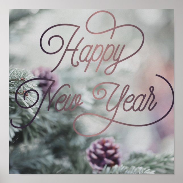 Póster 2025 Feliz Año Nuevo Personalizado Rosado (Frente)