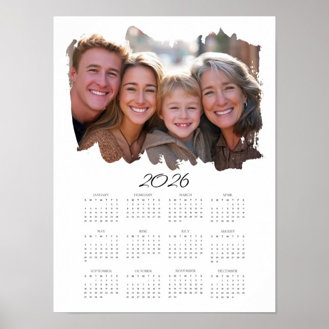 Póster 2026 Añadir tu foto al calendario anual de pared a (Frente)