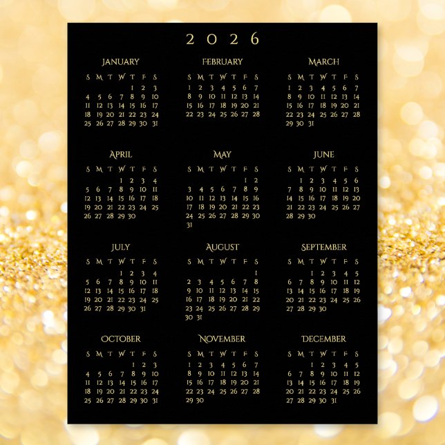Póster 2026 Black Gold Full Year Home Office Calendar (2026 Black Gold Full Year Home Office Calendar Poster)