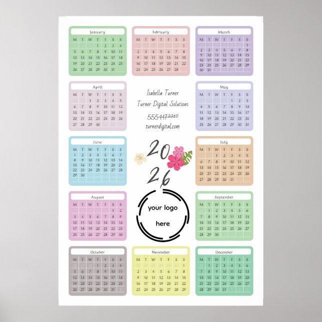 Póster 2026 Business Calendar With Your Logo , Colorful M (Frente)