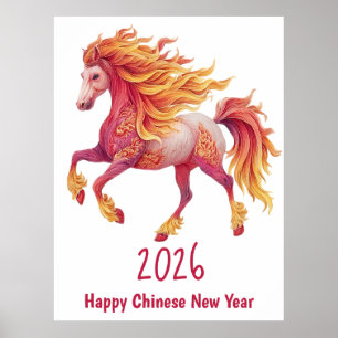 Póster 2026 Caballo Fierro – Feliz Año Nuevo Chino