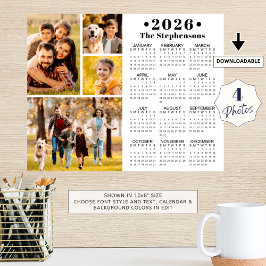 Póster 2026 Calendar 4 Photo Collage Personalized Poster
