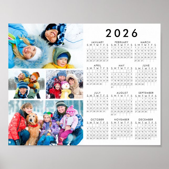Póster 2026 Calendar 4 Photo Simple Poster (Frente)