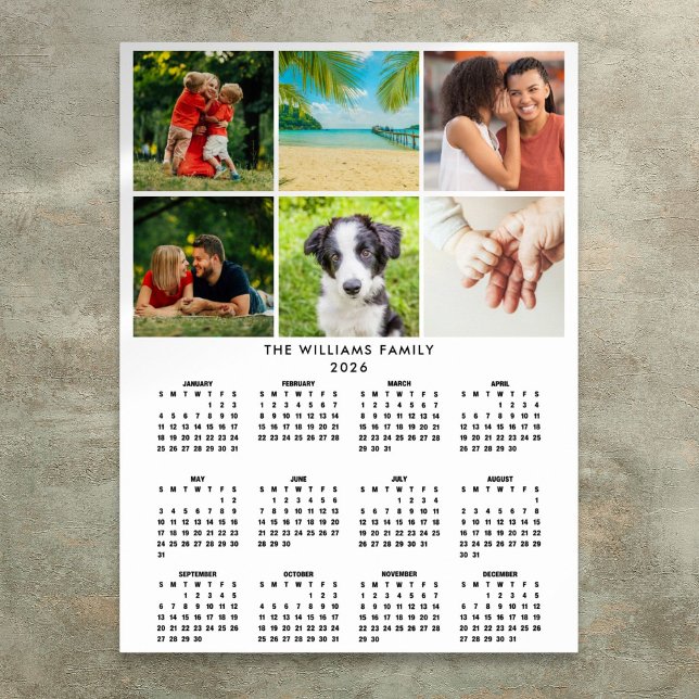 Póster 2026 Calendar 6 Photo Collage Modern (2026 Calendar 6 Photo Collage Modern Poster)
