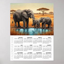 Póster 2026 Calendar, African Elephans, Safari, Africa