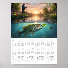 Póster 2026 Calendar, Bass Fishing, Spring River / Fish