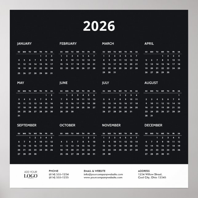 Póster 2026 Calendar Corporate Business Logo Branded  (Frente)