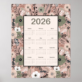 Póster 2026 Calendar Floral Pattern  
