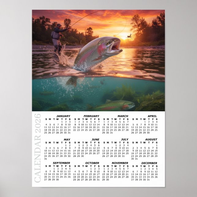 Póster 2026 Calendar, Fly Fishing, Trout / Fish (Frente)