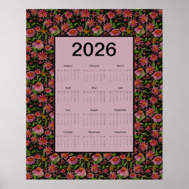 Póster 2026 Calendar Full Year Cone Flowers
