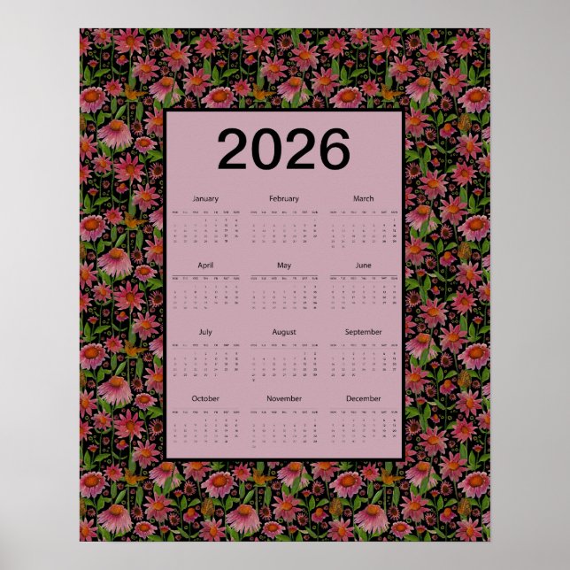 Póster 2026 Calendar Full Year Cone Flowers (Frente)