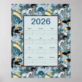 Póster 2026 Calendar Full Year Floral Butterflies