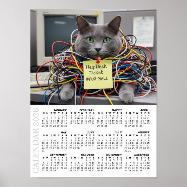 Póster 2026 Calendar, Help Desk, IT - Office Fun Cats (Frente)