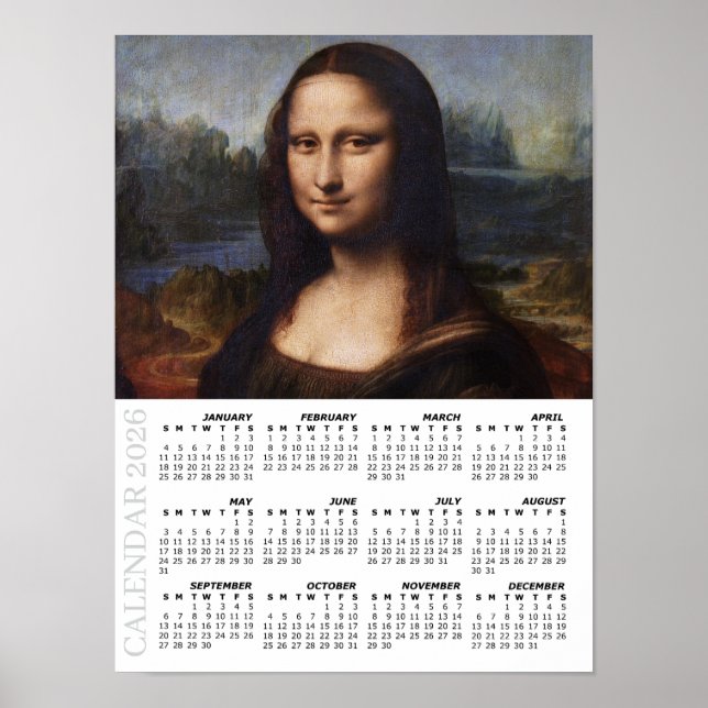 Póster 2026 Calendar, Large, Mona Lisa/ Leonardo da Vinci (Frente)