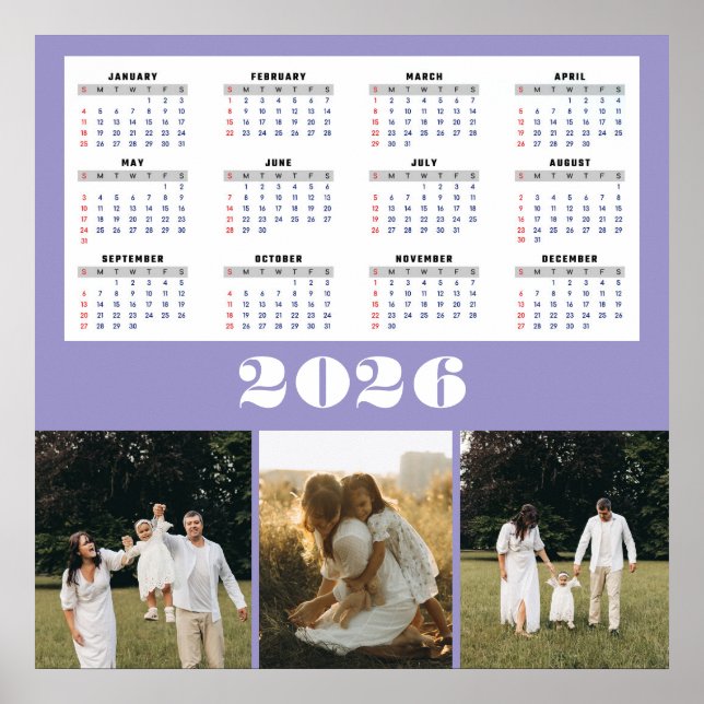 Póster 2026 Calendar with Purple Background  (Frente)