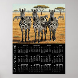 Póster 2026 Calendar, Zebras, African Safari, Africa