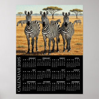 Póster 2026 Calendar, Zebras, African Safari, Africa