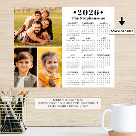 Póster 2026 Calendario 3 Collage de fotos Poster personal