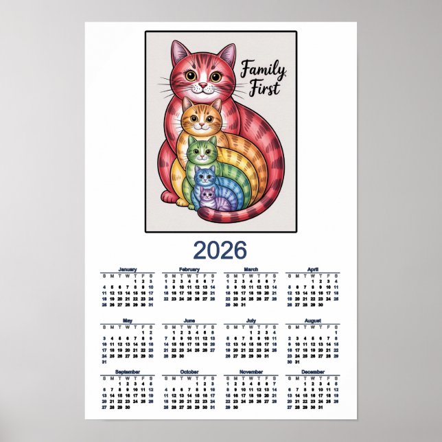 Póster 2026 Cat Calendar Family First (Frente)