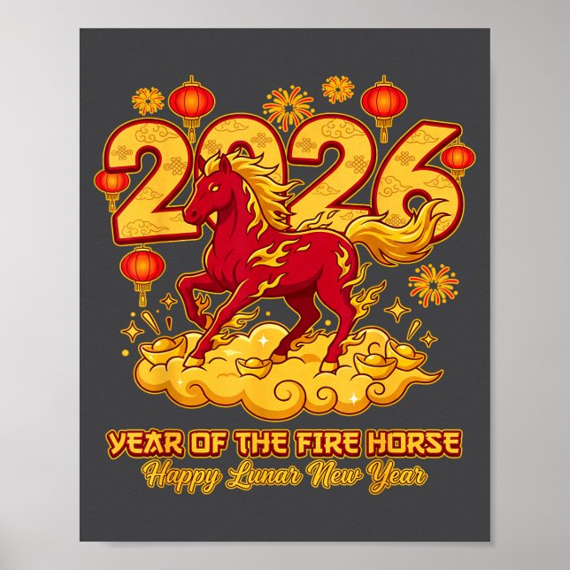 Póster 2026 Chinese New Year Of The Horse Lunar Zodiac  (Frente)
