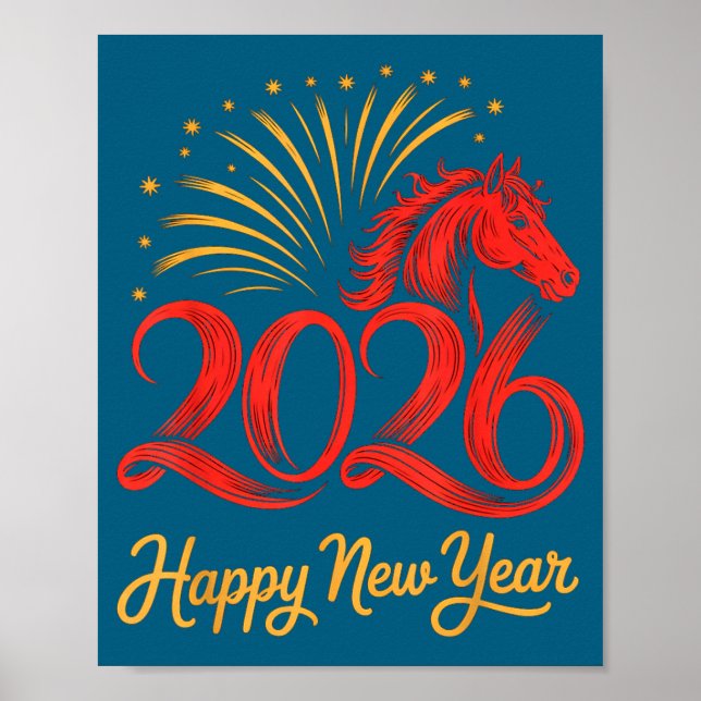 Póster 2026 Chinese Zodiac Horse Year Happy New Year Fire (Frente)