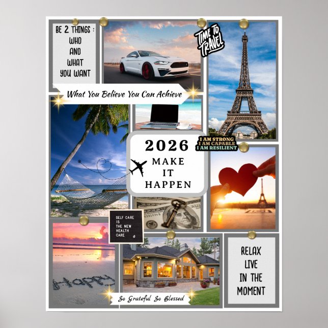 Póster 2026 Custom Law of Attraction Vision Board Goal  (Frente)