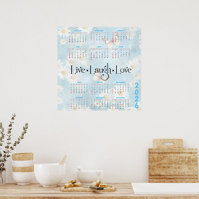 Póster 2026 Daisy Butterfly Calendar (Cocina)