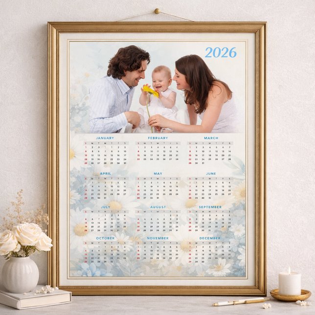 Póster 2026 Floral Calendar with Family Photo (Subido por el creador)
