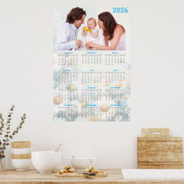 Póster 2026 Floral Calendar with Family Photo