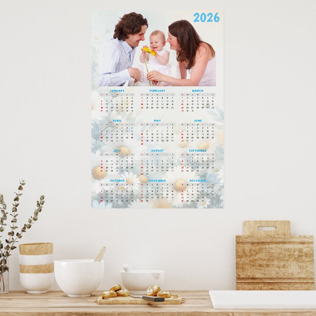 Póster 2026 Floral Calendar with Family Photo (Cocina)