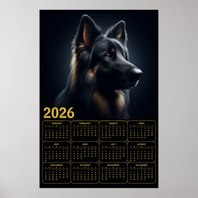 Póster 2026 German Shepherd Calendar – Bold Portrait  (Frente)