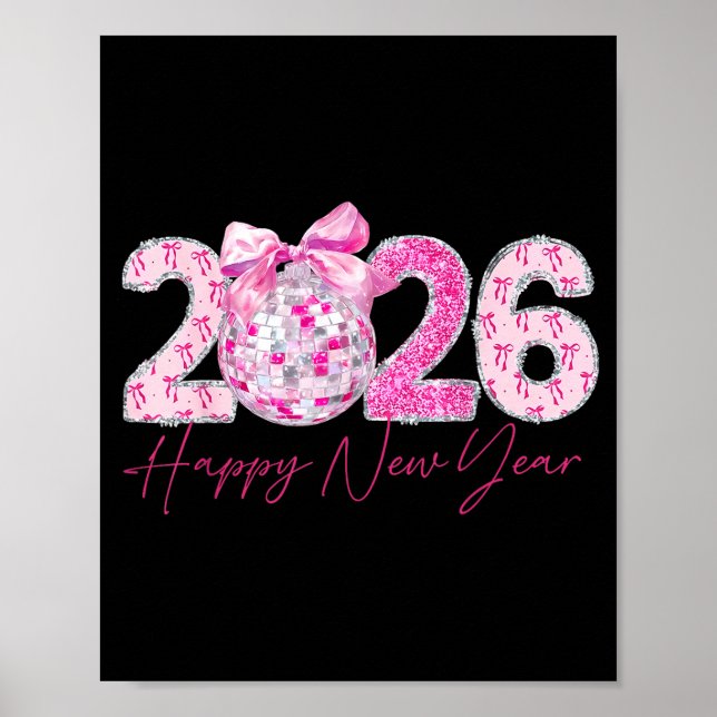 Póster 2026 Happy New Year Bow Patch Disco Ball  (Frente)