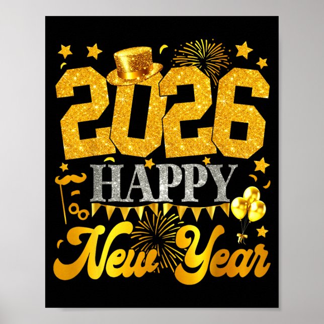 Póster 2026 Happy New Year Party Fireworks New Years Eve  (Frente)
