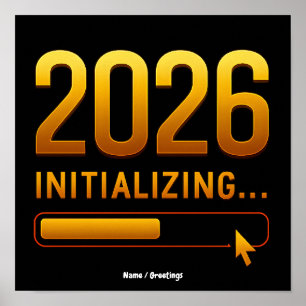 Póster 2026 Inicializando Progreso Dorado Futurista Rojo