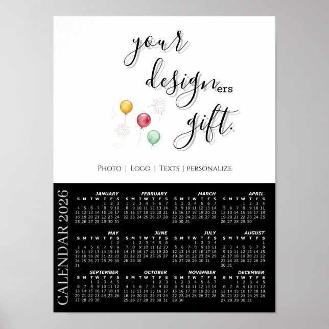 Póster 2026 Photo Calendar Template, Large / Black (Frente)