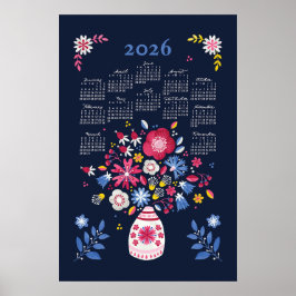 Póster 2026 Poster del calendario Folksy Bouquet