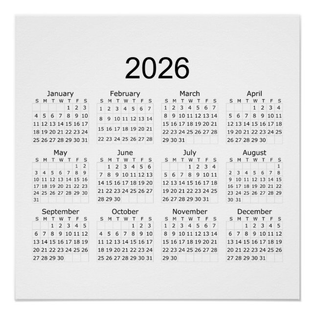 Póster 2026 Simple Minimalist Calendar (Anverso)