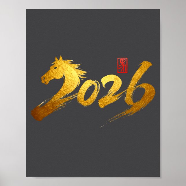 Póster 2026 Year Of The Horse Calligraphy Chinese Lunar N (Frente)