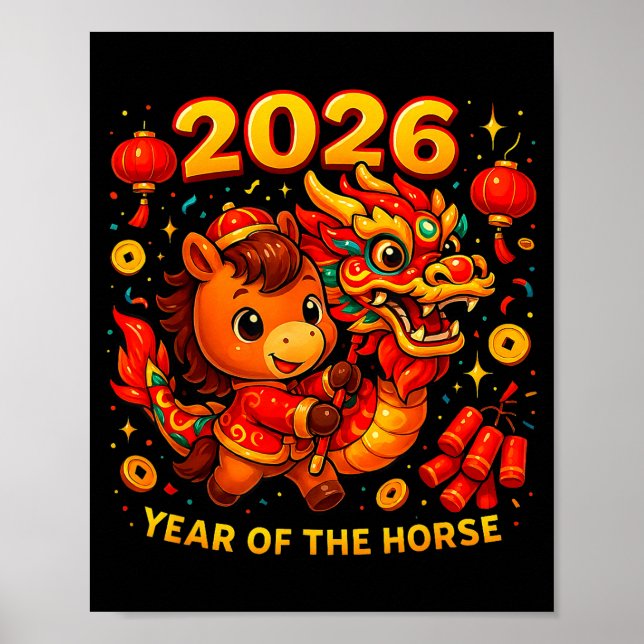 Póster 2026 Year Of The Horse Cute Lunar Newyear Art  (Frente)