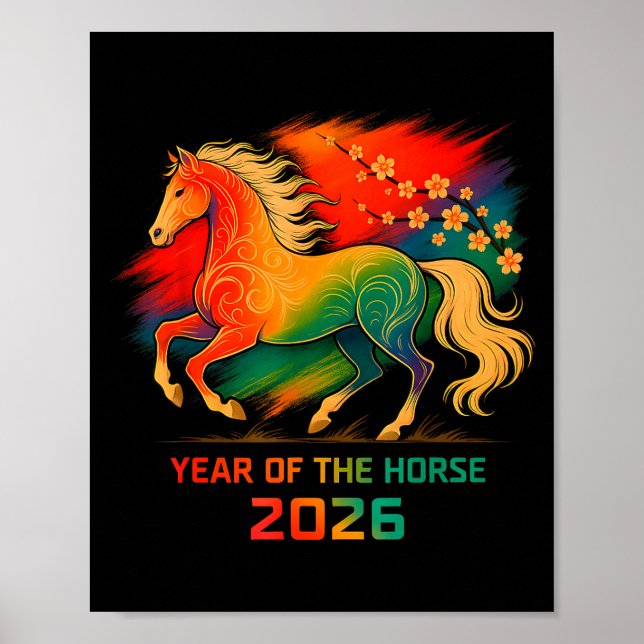 Póster 2026 Year Of The Horse Vibrant Zodiac Blossom Art  (Frente)