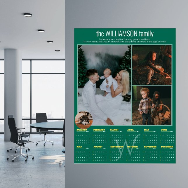 Póster 2026 Yearly Calendar 4 Photo Collage Personalized (2026 Yearly Promotional Calendar 4 Photo Collage Personalized Poster Family Business Home Office )