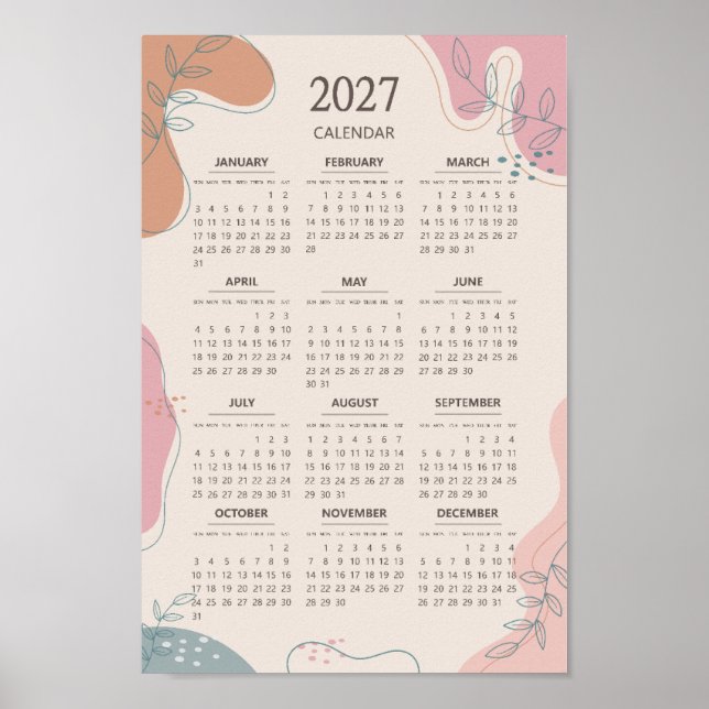 Póster 2027 Abstract Shape Boho Aesthetic Beige Calendar (Frente)